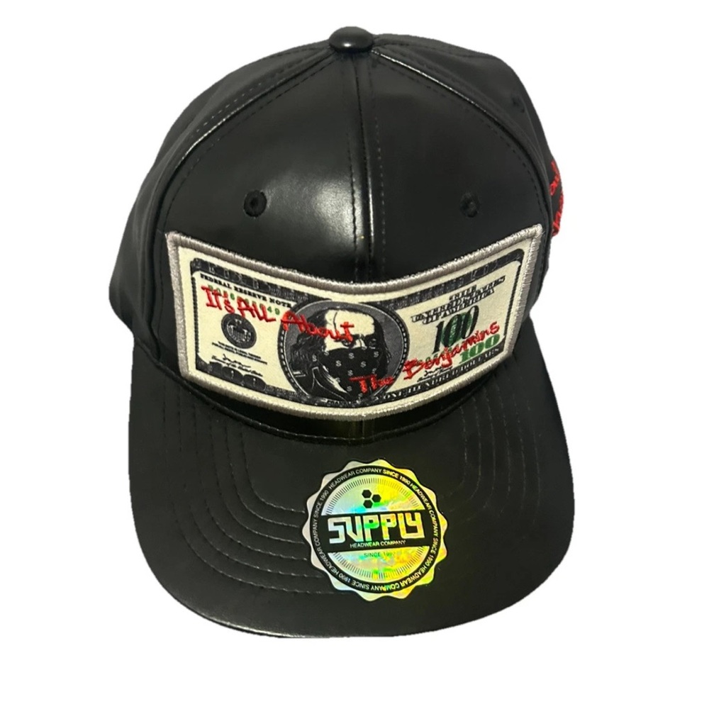 It’s ALL about BENJAMIN’s Men's Streetwear Faux Leather SNAPBACK CAP Y2K HAT
